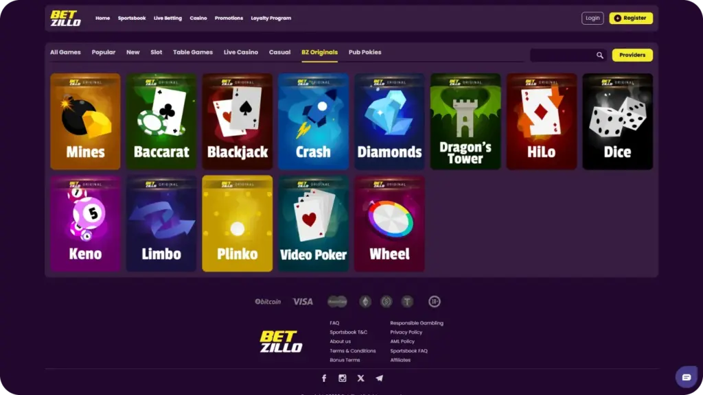 BZ Originals exclusive Betzillo games